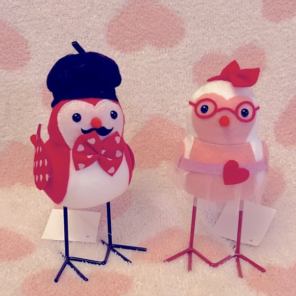 NWT Set of 2 Valentine's Day Felt Hearts Birds - Picture 1 of 8